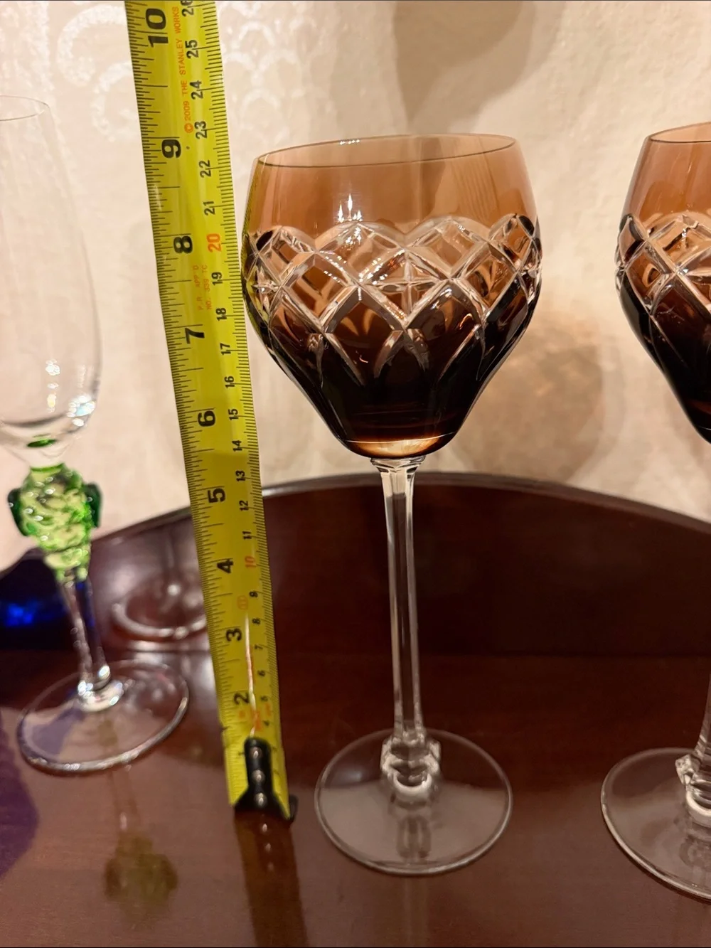 Pair Vintage Cut to clear Glass Wine Goblets